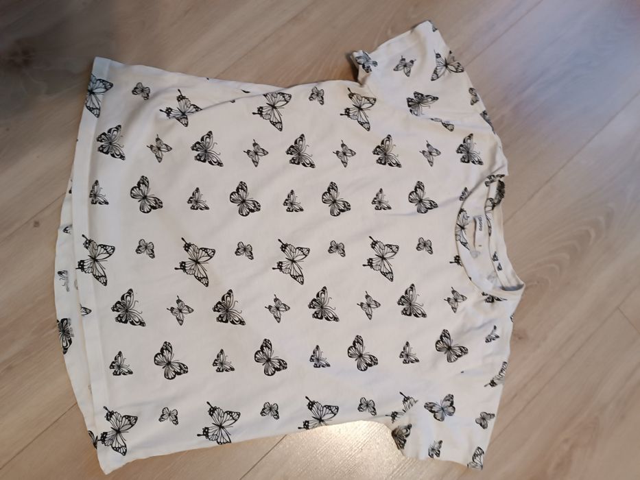 Cropp 36 S t-shirt damski bawełniany motylki Crop top bluzka biała cza