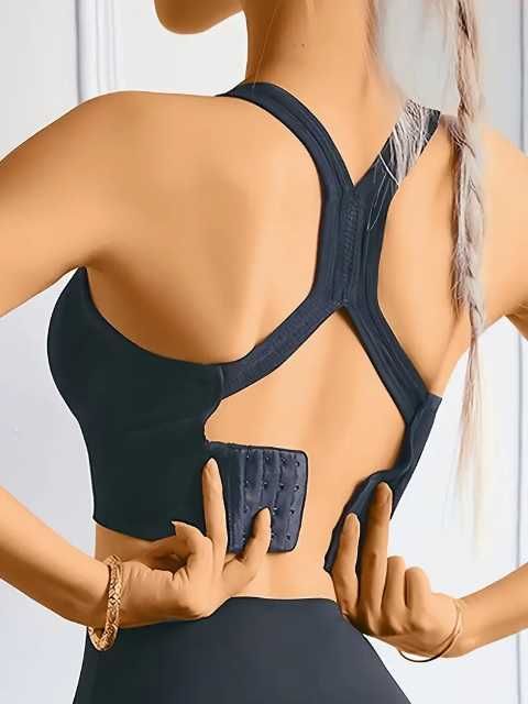 Stanik biustonosz sportowy, push-up, antywstrząsowy, rozmiar S czarny