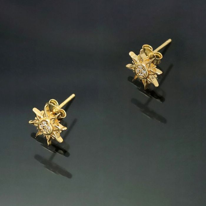 Kolczyki Złote Słoneczka Dla Dziewczynki 925/585 Na Komunię, Roczek+gr