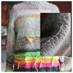 Szaro neonowy sweter handmade alpaka