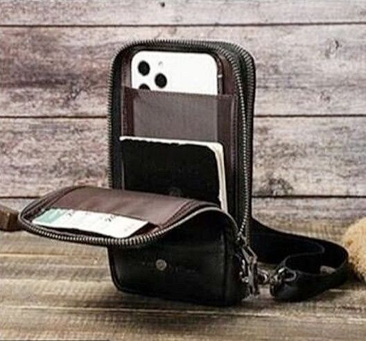 Кожаная мужская Барсетка (Портмоне). Черная. Стильная .