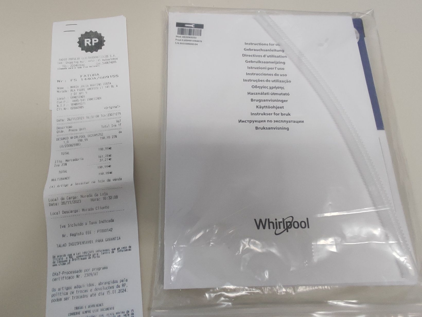 Whirlpool Desumidificador 20l