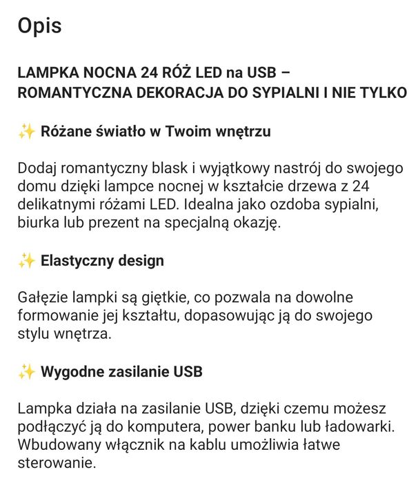 Nowa lampka LED ròże