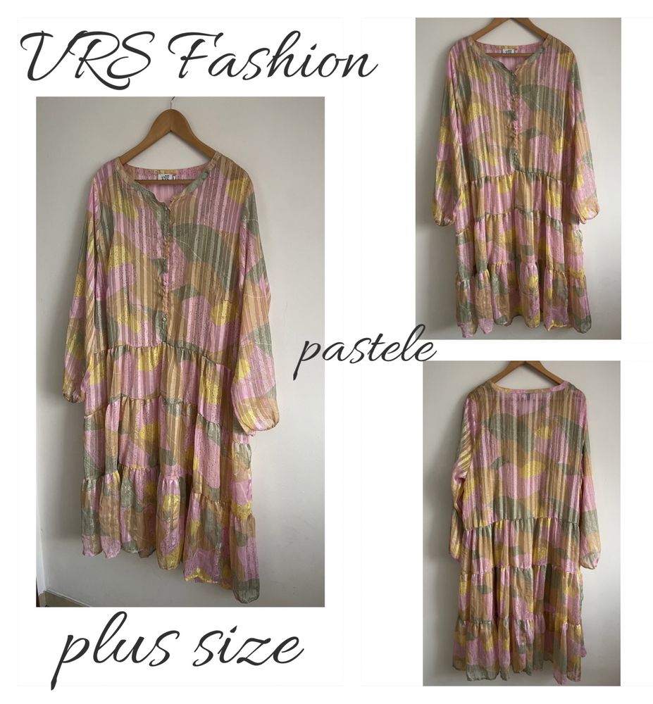 VRS plus Size 50 sukienka pastelowa w pasy jak plisy