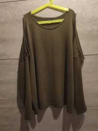 Sweter khaki zieleń ciemna z wycięciem 42 L XL oliwkowy swetr bluza