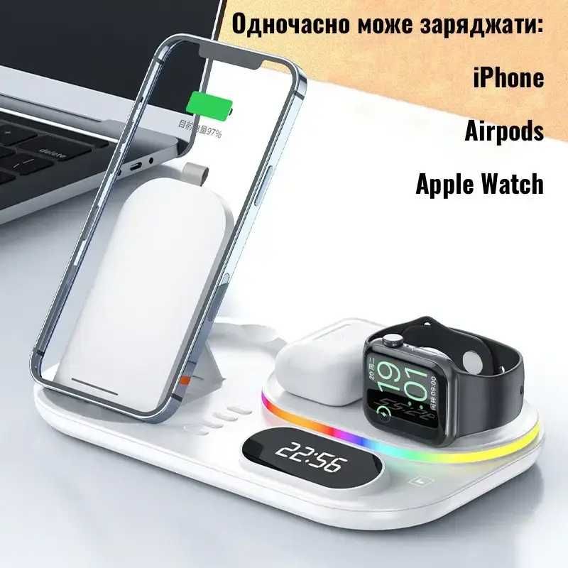 Беспроводная зарядка A06 QI док станция для iPhone Apple Watch AirPods