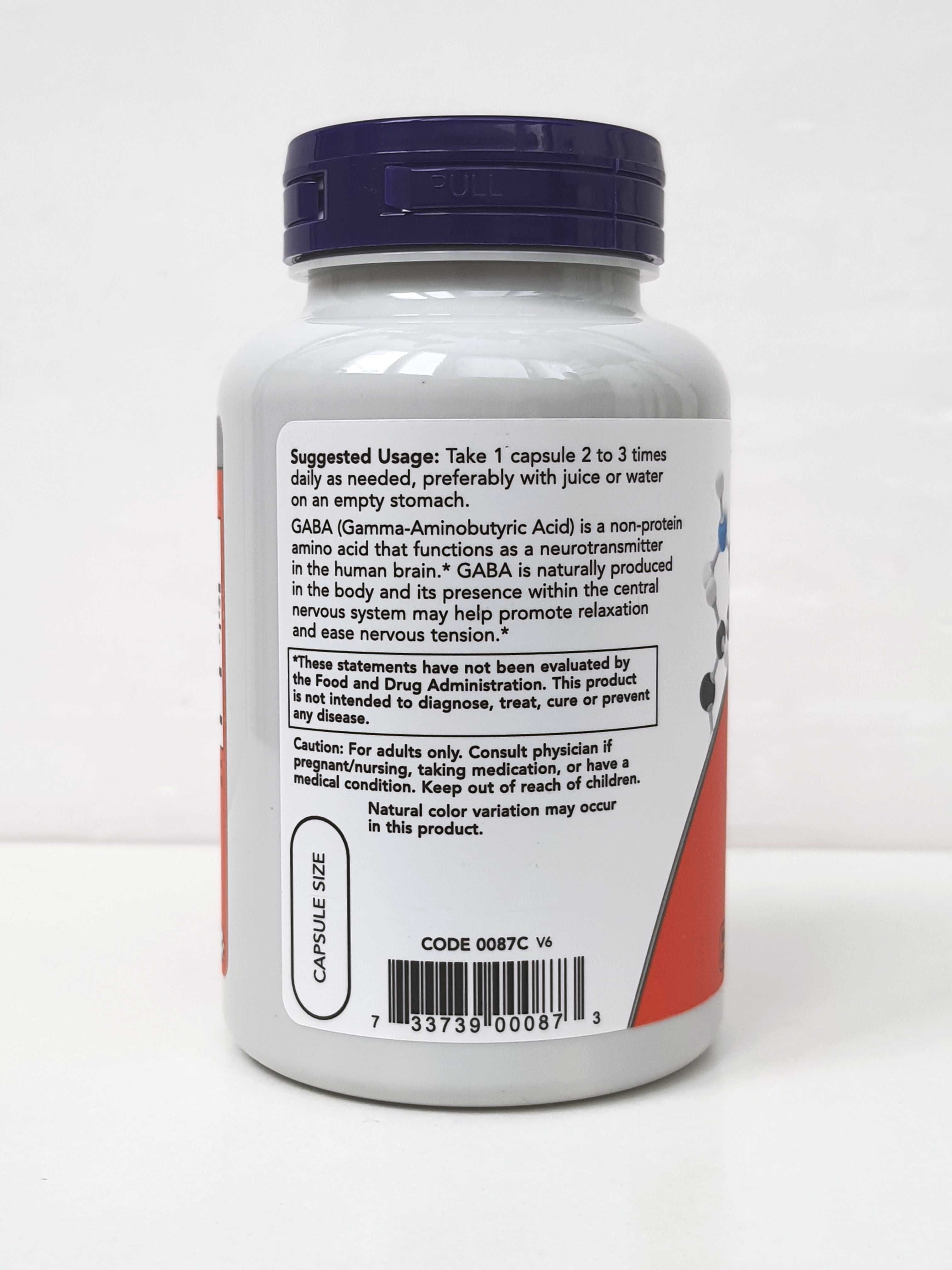 ГАМК з вітаміном B-6 Now Foods GABA, 500 мг, 100 капсул
