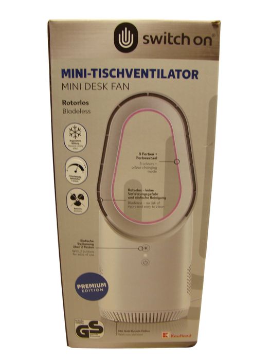 Bezłopatkowy Mini Wentylator 5 kolor LED 6W Cichy Stylowy 3 Prędkości