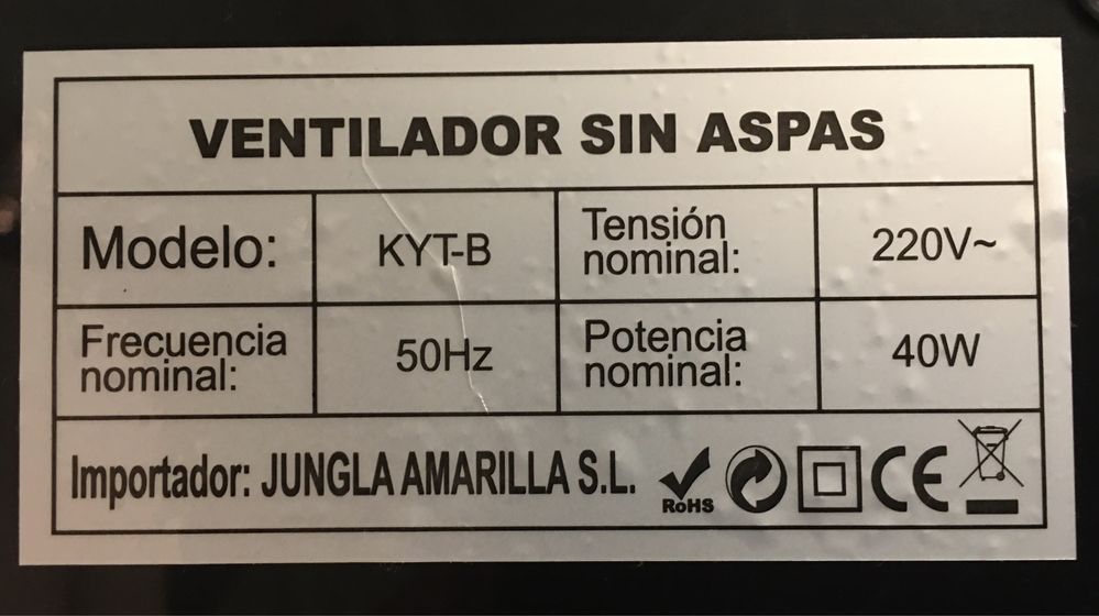 ventilador sem pás - altura 60cm