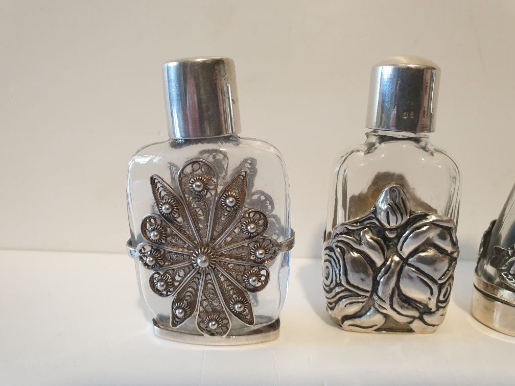 Lindos antigos frascos de perfume com prata portuguesa