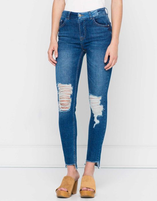 PULL&BEAR rurki SKINNY przecieran DZIURY 42 XL