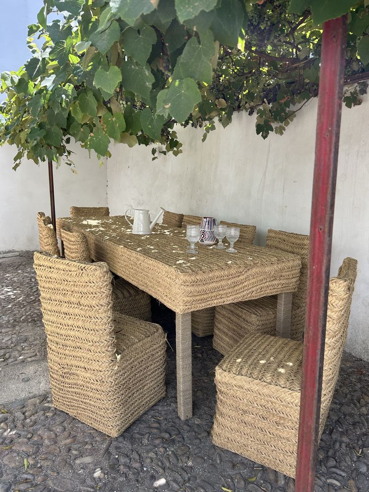 Mesa jantar em rattan com 10 cadeiras 2,90m