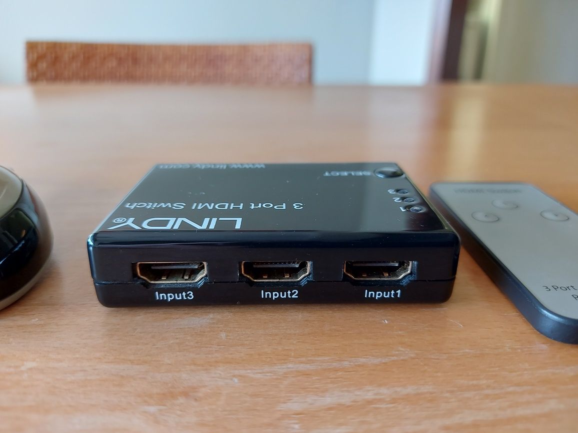 Lindy HDMI switch com 3 portas e controlo remoto