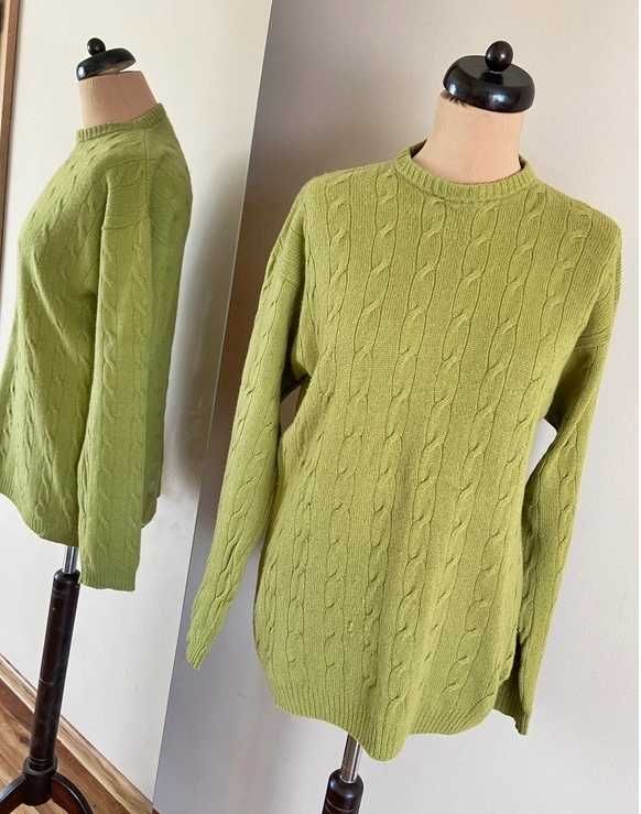 sweter zielony limonka m l 40 38 neon welna lam owcza wool modny basic