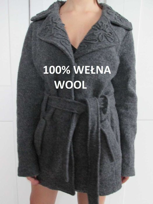 Avellini wełniany płaszcz płaszczyk vintage kurtka 100% wool M L 38 40