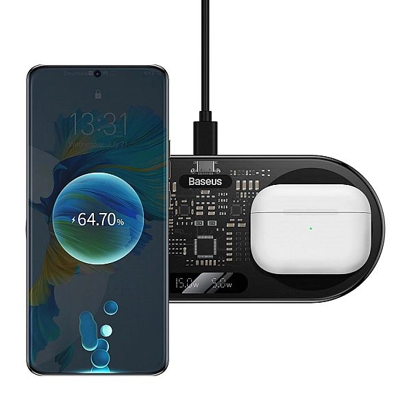 Baseus Digital LED Display podwójna ładowarka bezprzewodowa z cyfrowym