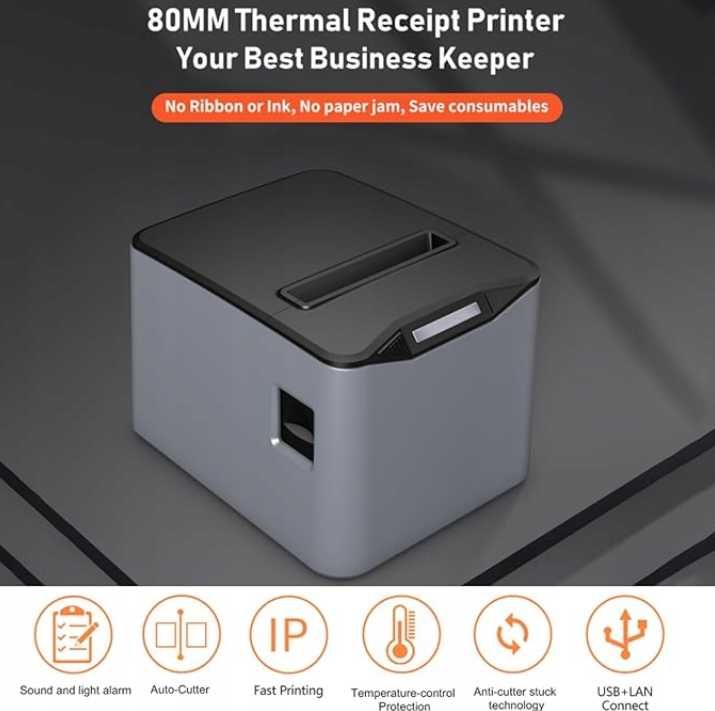 Drukarka Pokwitowań Termiczna 80mm USB+LAN Szybka Sklep Restauracja