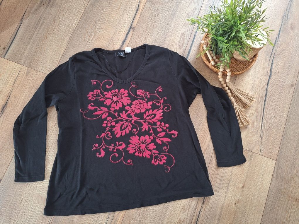 Czarna cienka bluzka długi rękaw 5/6XL Bonprix