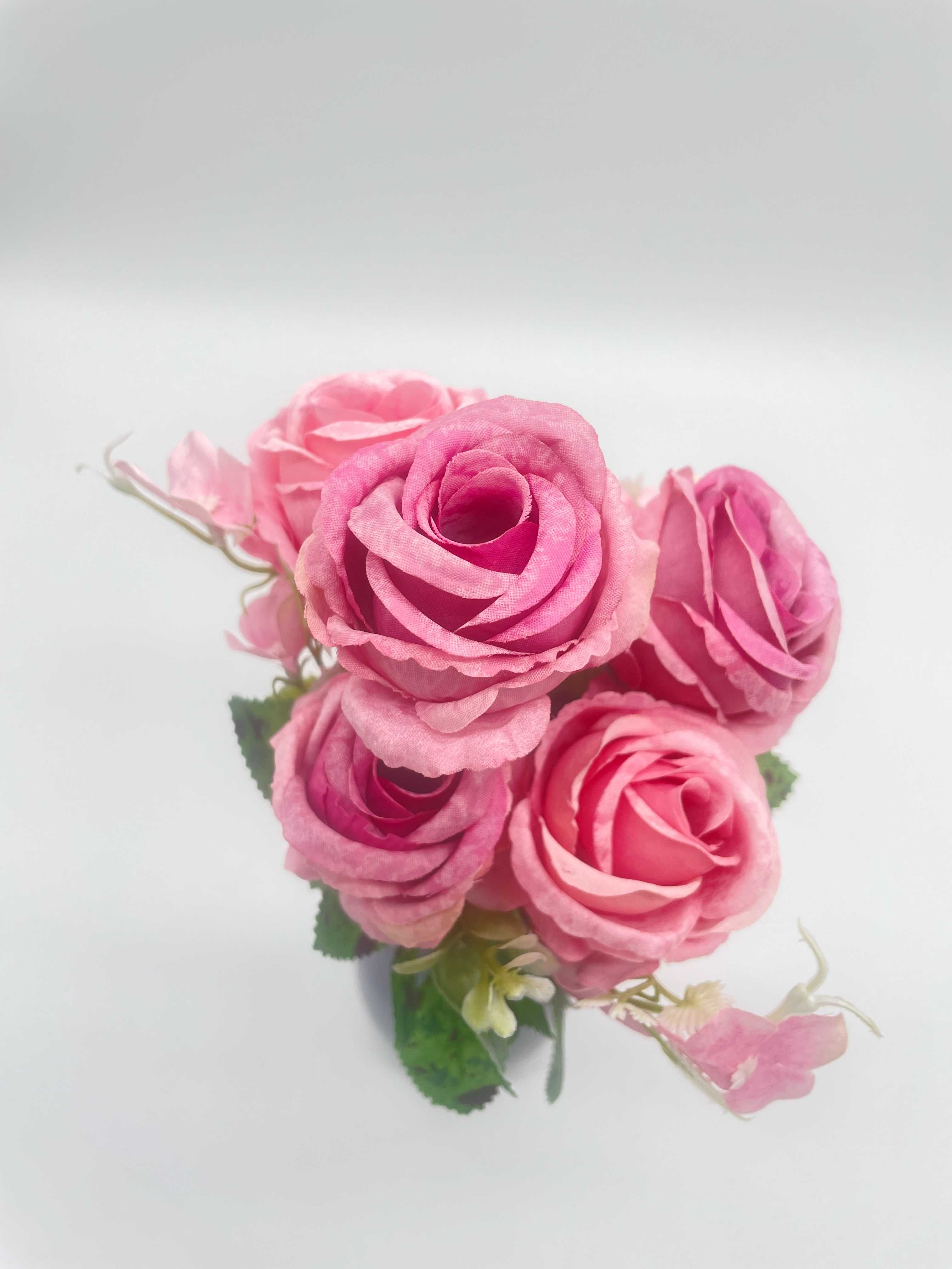 Bukiet Kwiatów Róży Różowy Wazon 29 cm Kwiaty Sztuczne