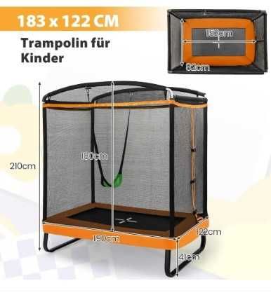 Trampolina dla dzieci 2w1 z huśtawką, prostokątna z siatką zabez.