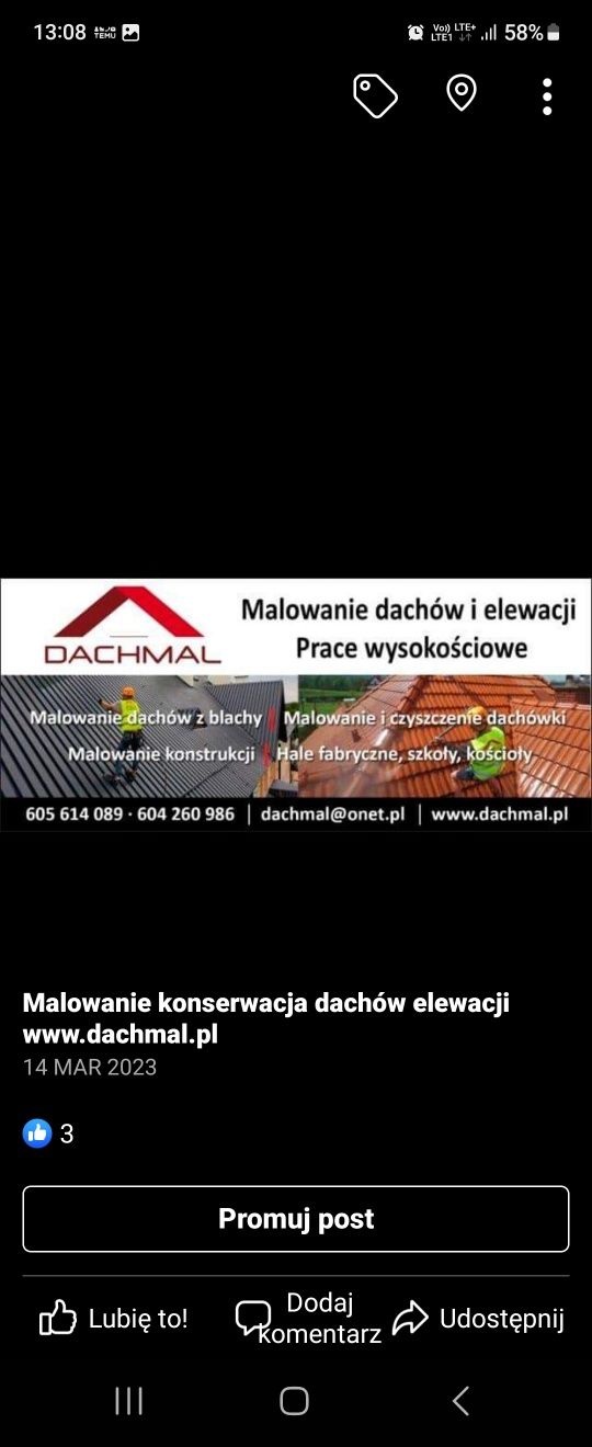 Malowanie dachów Farby okrętowe,elewacji prace wysokościowe dachmal