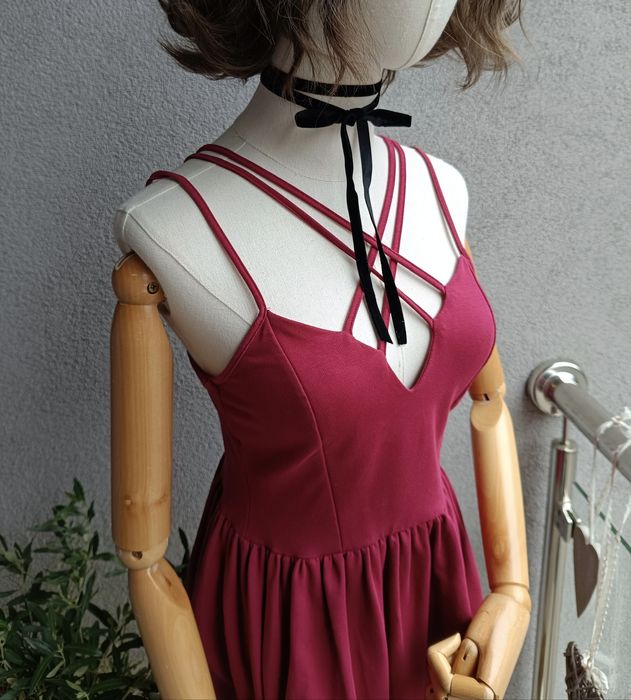 Cinamoon S M biust 38-44x2 sukienka bordowa rozkloszowa Calineczka