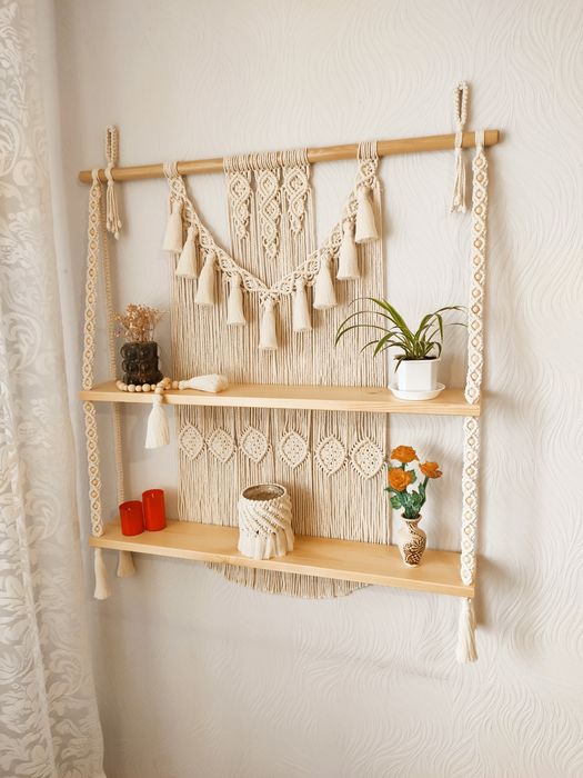 Настінна поличка (панно, подарунок, Макраме, декор, бохо, ручна робота
