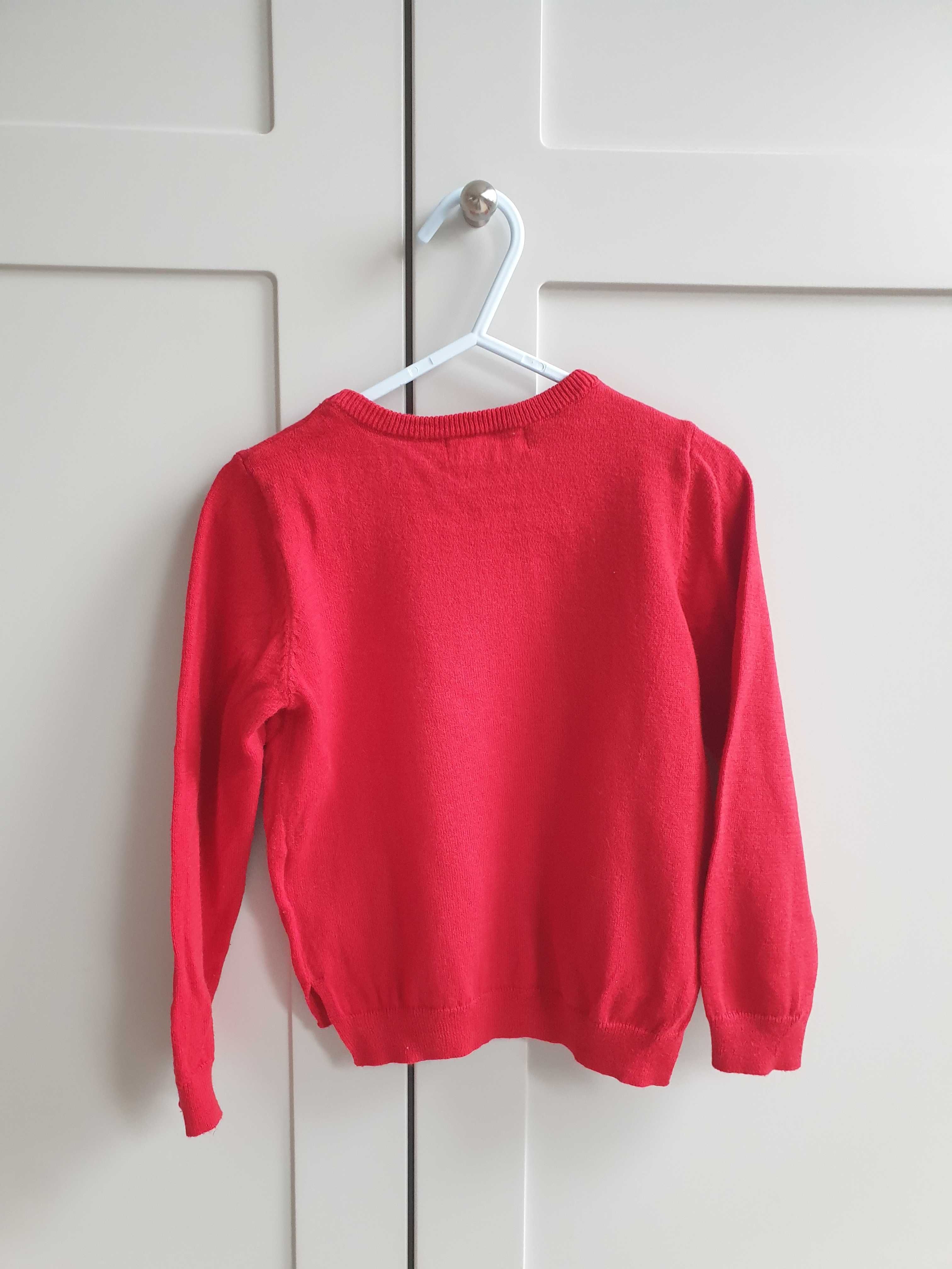 Czerwony sweter z serduszkiem cekiny H&M 98 104