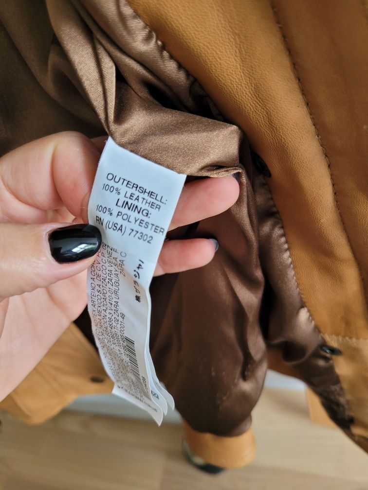 Kurtka skórzana damska Zara M camel