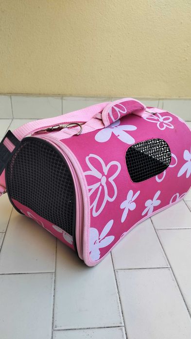 Transportadora para cães/gatos rosa com flores