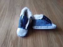 Ciepłe buciki niechodki z futerkiem jeansowe 13 cm dżinsowe