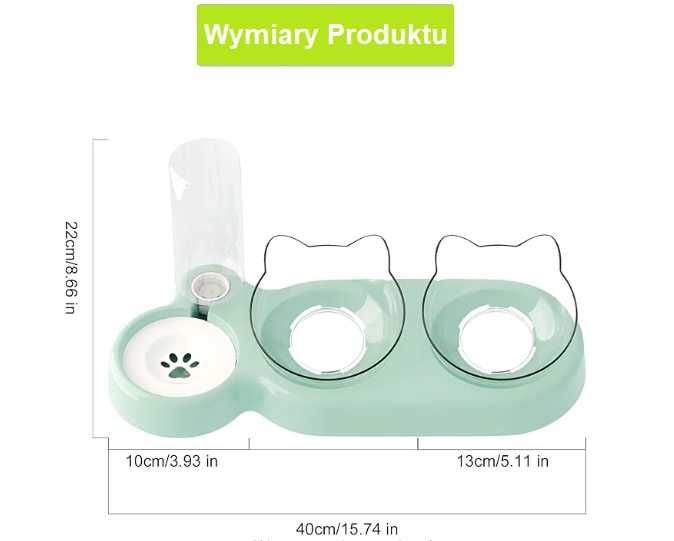 3w1 Miska dla Kota, Zestaw 3 elementów, z automatyczną butelką na wodę