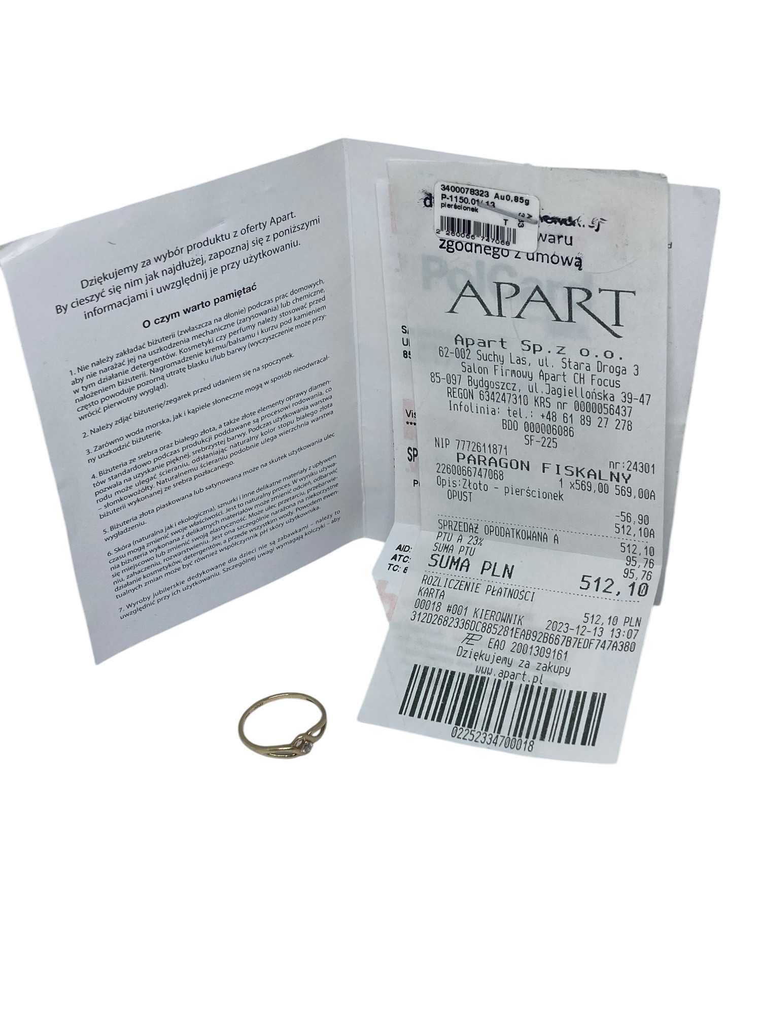 Złoty Pierścionek APART 333/0,85g/R12