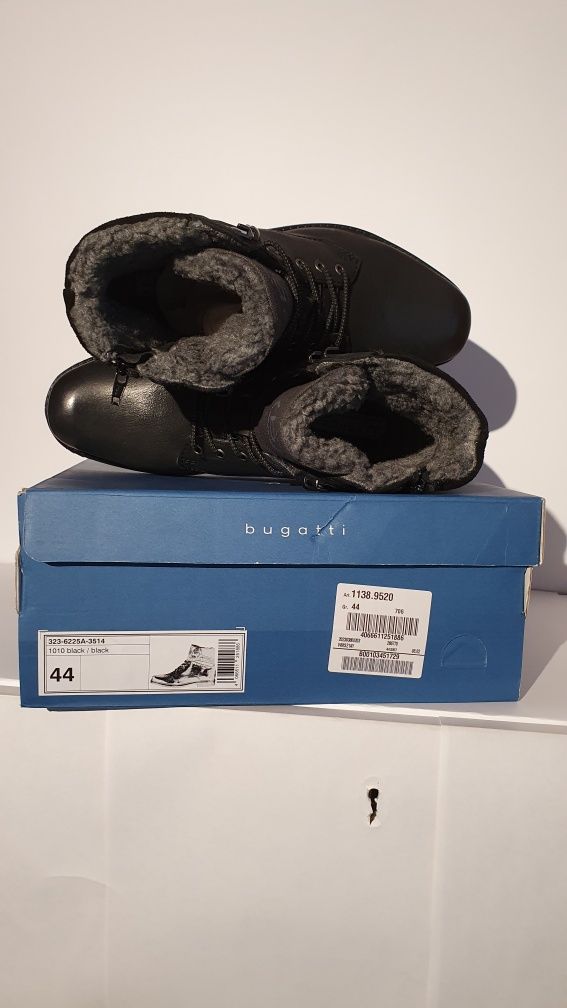 Bugatti szykowne buty męskie zimowe ocieplane czarne rozmiar 44