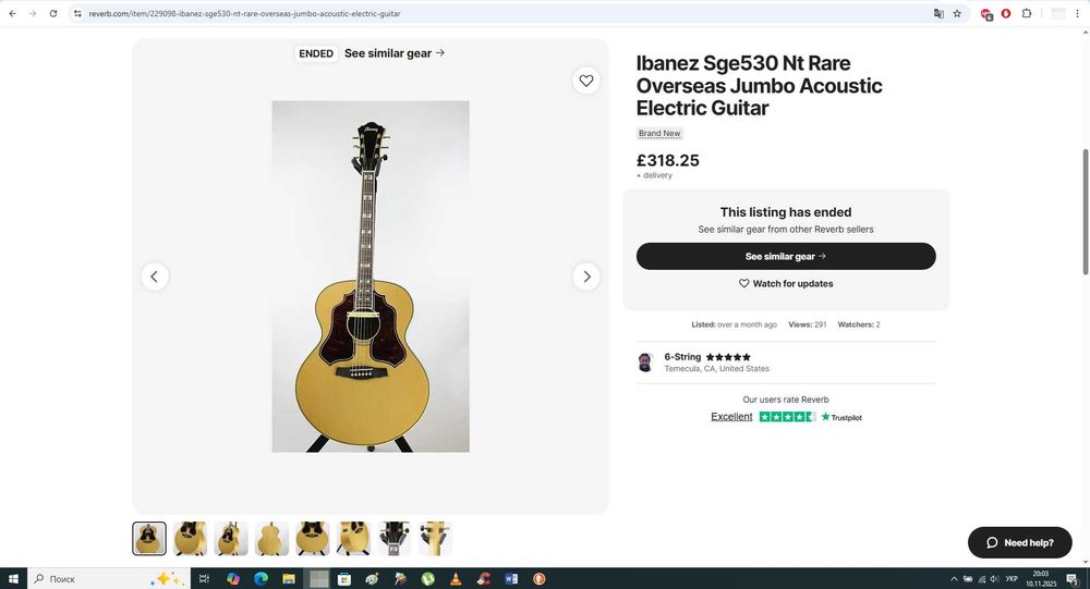 Ibanez SGE530 NT Рідкісна Jumbo Акустична електрогітара гарантий стан