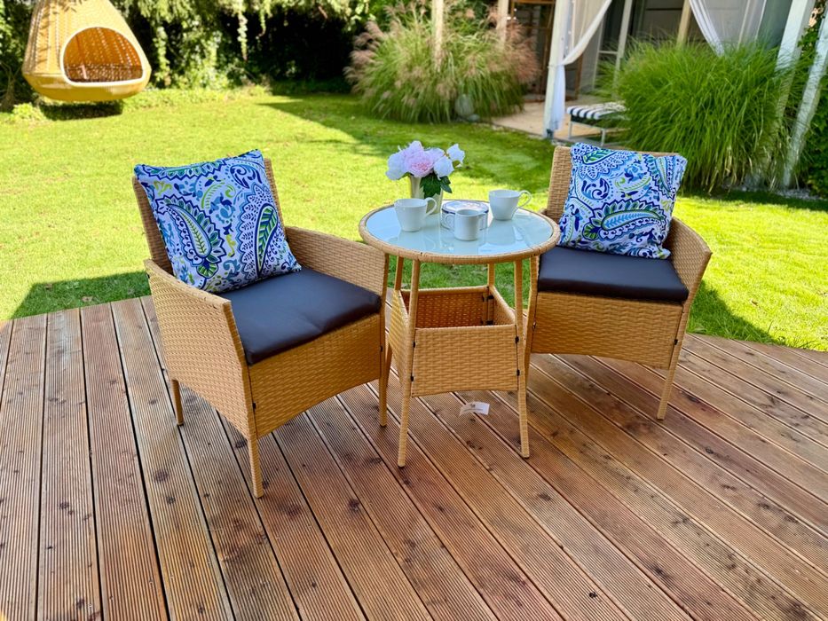 zestaw miodowy technorattan 2+1 na balkon do ogrodu