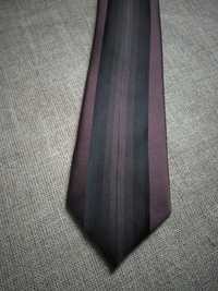 Krawat szeroki brąz czarny paski elegancki Vittorio