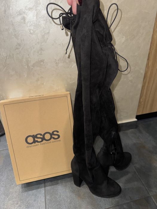 Замшеві чорні ботфорди/сапоги/чоботи ASOS