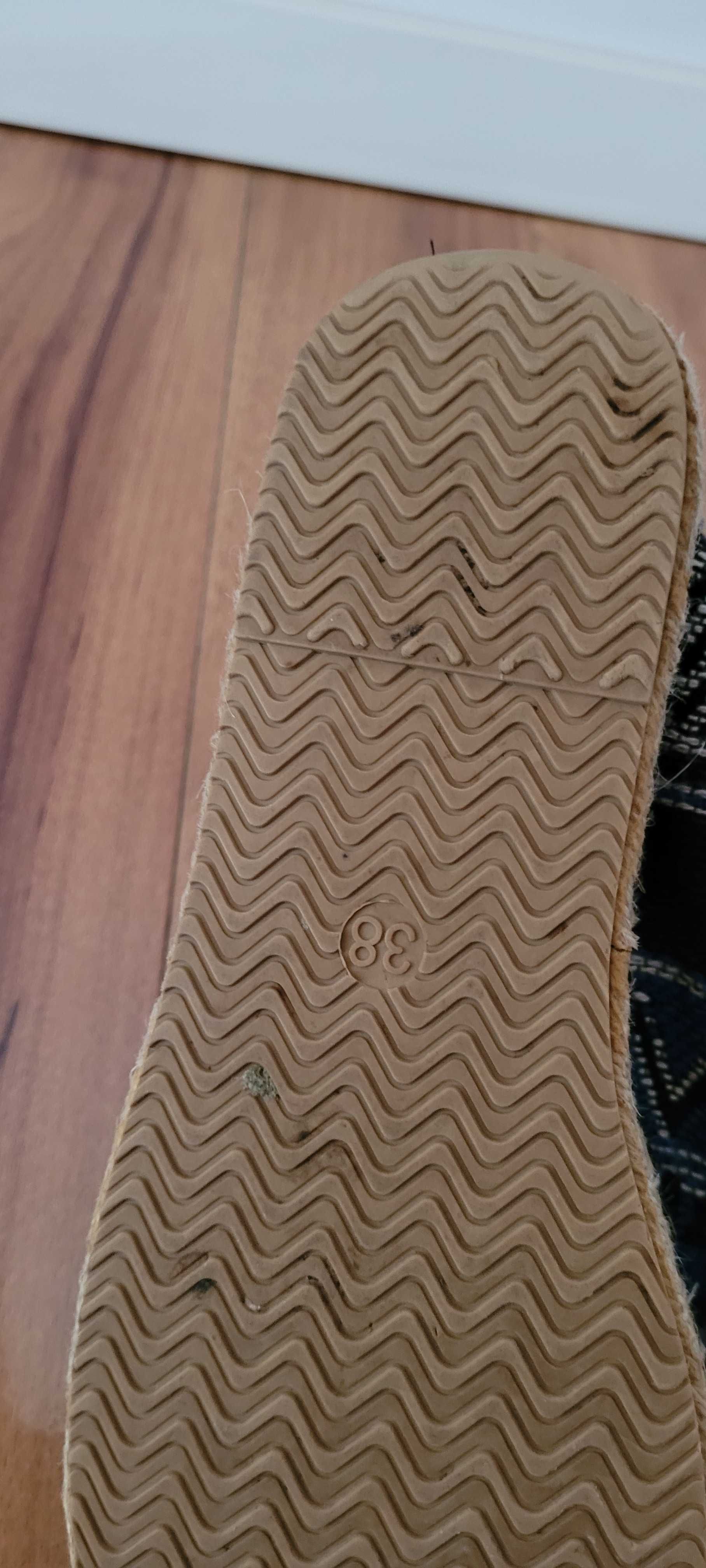 Niebiesko czarne espadryle wzór tkanina,rozmiar 38