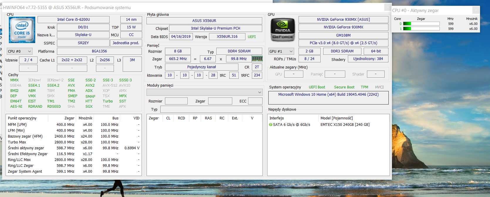Asus X556U I5-6200U 12GB RAM GF 930MX 240 SSD Matryca FHD