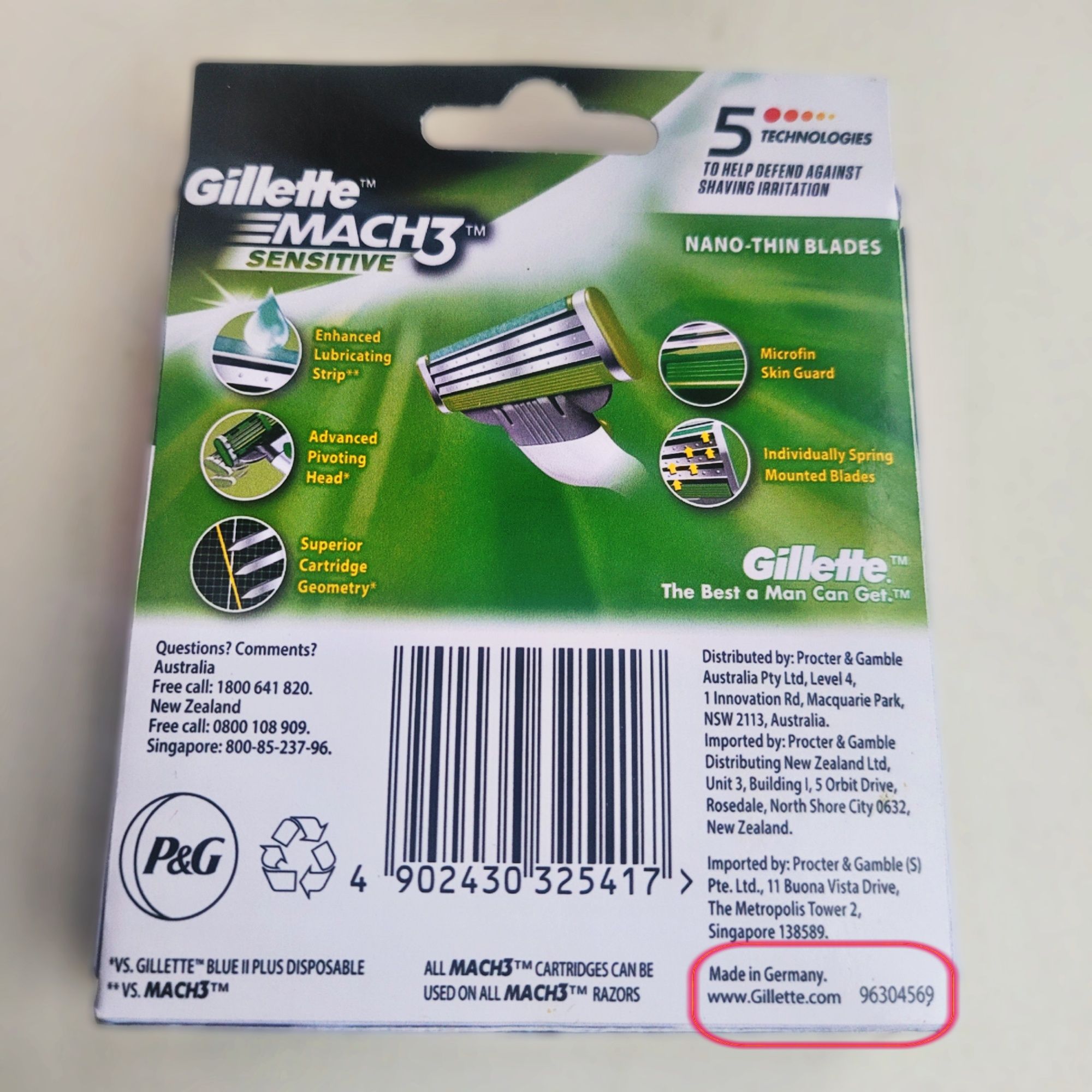 8 шт Gillette Mach3 Sensitive змінні леза (вир. Німеччина)