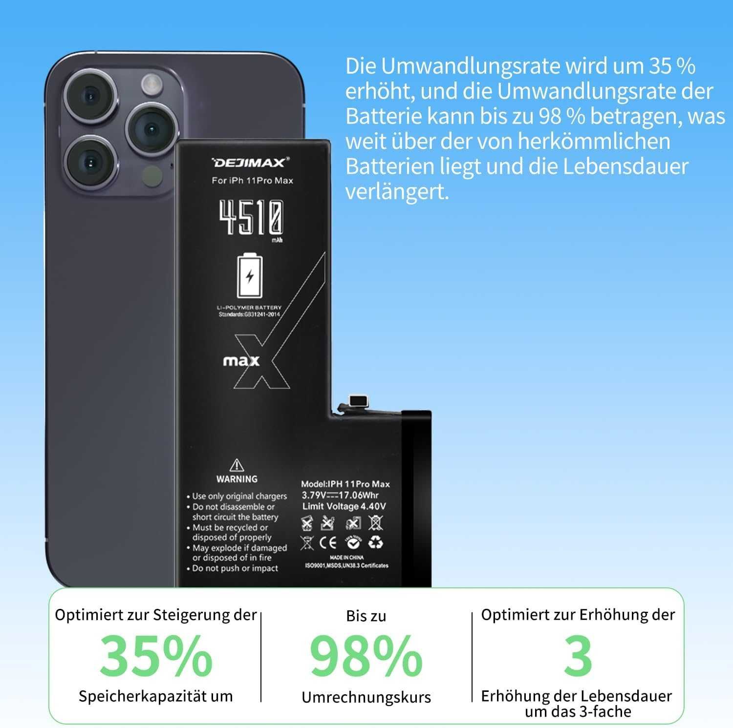 Bateria DEJIMAX 4510mAh iPhone 11 Pro Max - zestaw naprawczy narzędzi