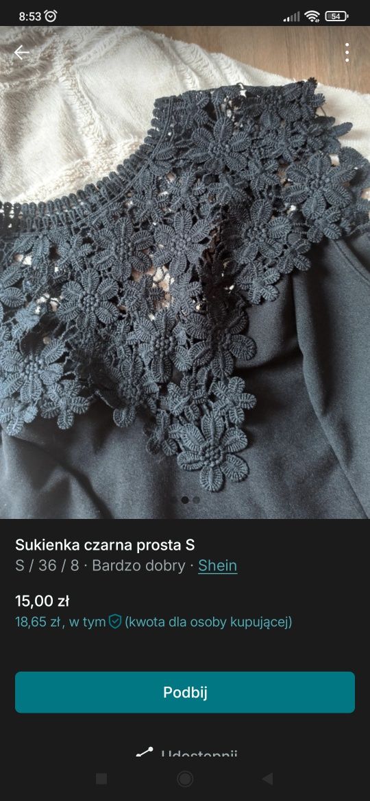 Sukienka czarna S shein 36 zapraszam