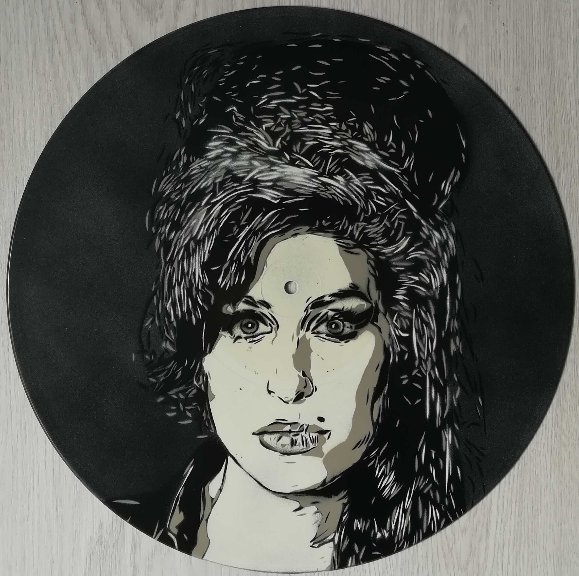 Amy Winehouse pintura original em disco de vinil