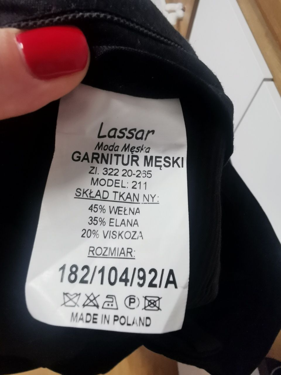 Lassar garnitur czarny męski 182cm