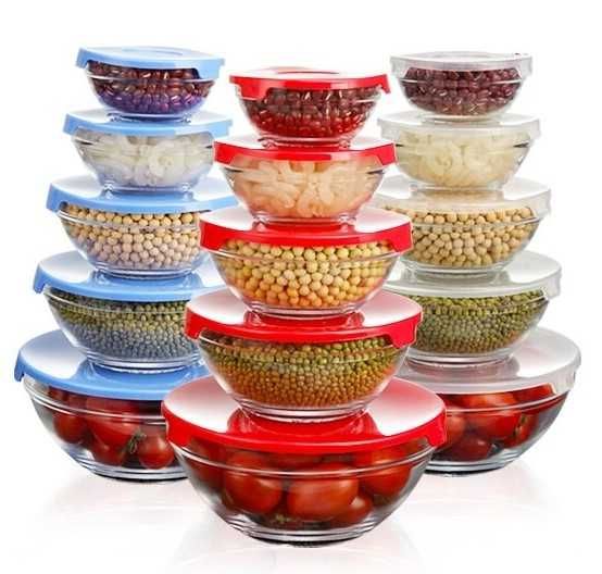 Miski szklane z pokrywkami 5 sztuk różne rozmiary miseczki sala f