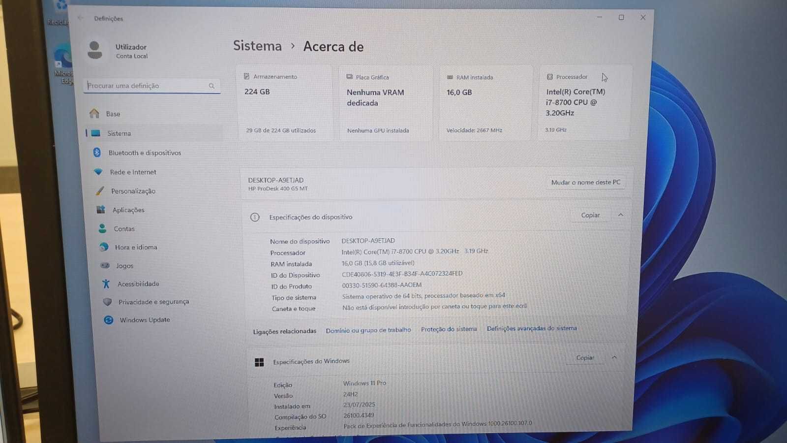 HP PRODESK 16GB RAM i7-8700 3.20Ghz