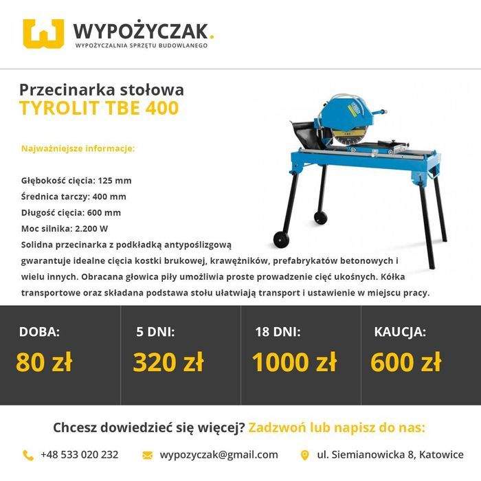 Przecinarka / piła stołowa do bruku / kostki / kamienia - WYNAJEM