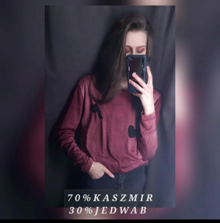 Sweter kaszmir jedwab PradaRoz/L/XL