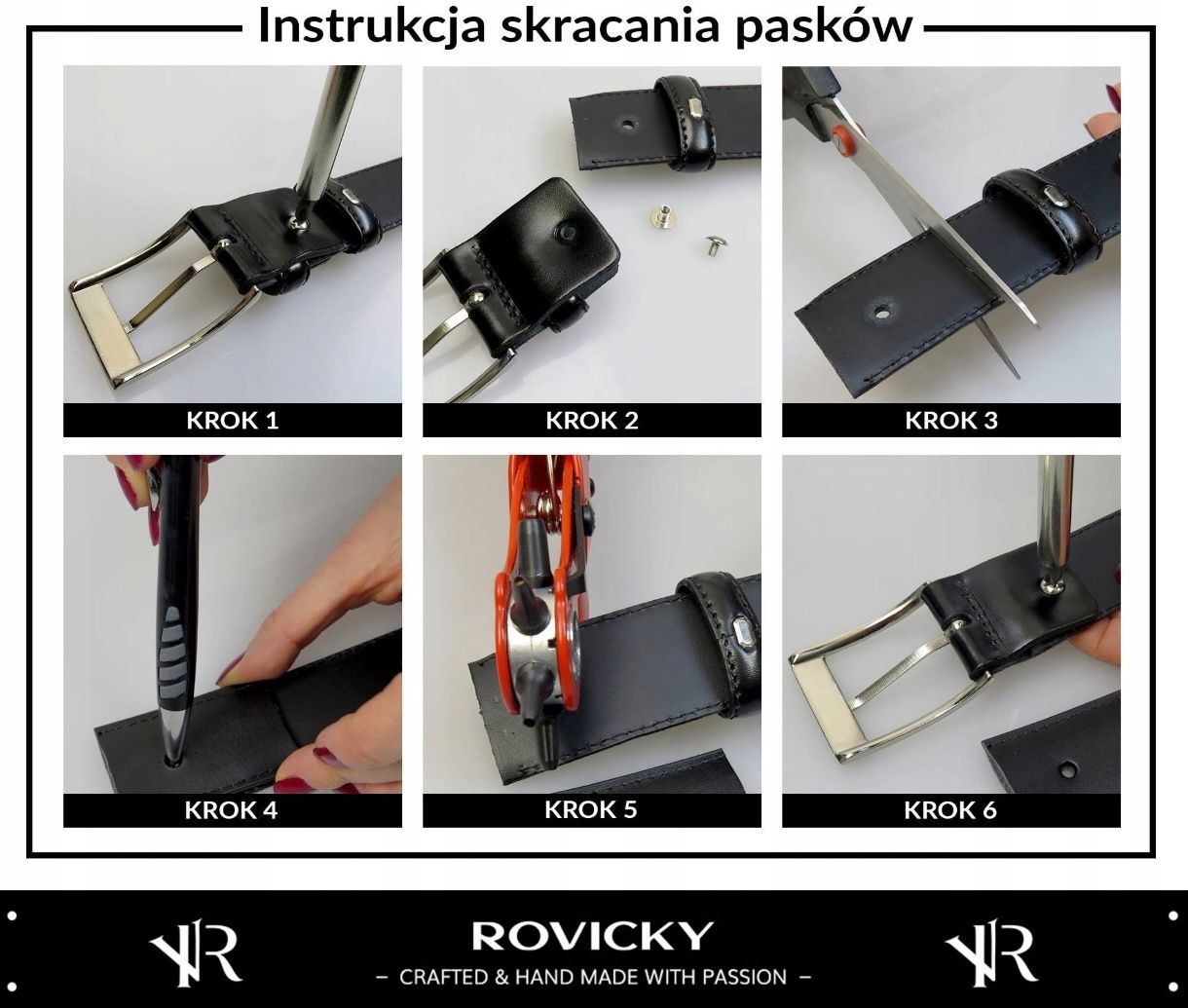 Pasek skórzany do spodni męski 115 cm czarny pleciony nowy Prezent